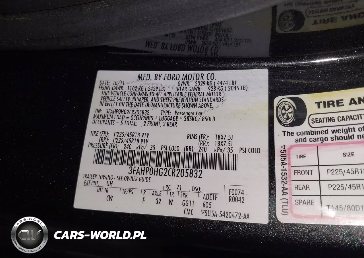 2012 Ford Fusion Se VIN:3FAHP0HG2CR205832 - 9