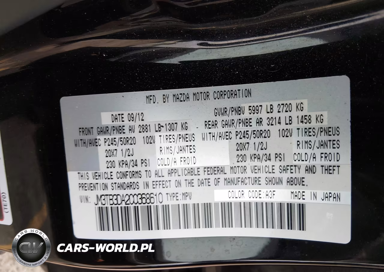 2012 Mazda Cx-9 Grand Touring VIN:JM3TB3DA2C0368610 - 9
