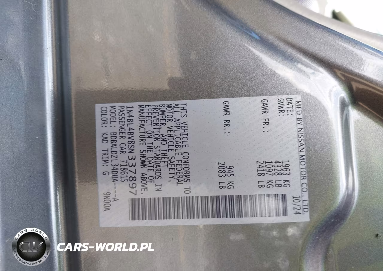2025 Nissan Altima S Fwd VIN:1N4BL4BV8SN337897 - 9