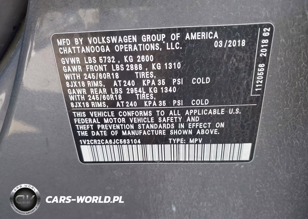 2018 Volkswagen Atlas 3.6L V6 Se VIN:1V2CR2CA6JC563104 - 9