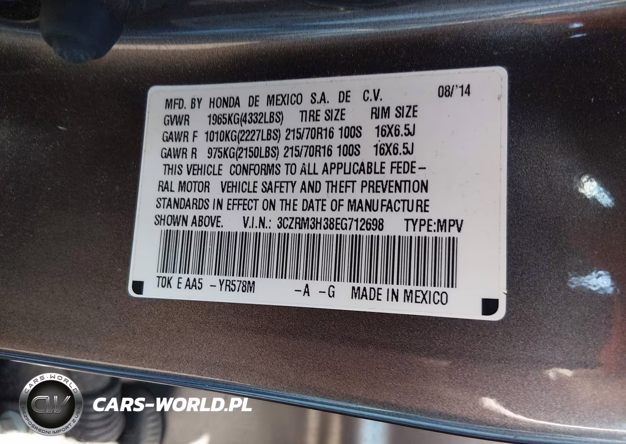 2014 Honda Cr-V Lx VIN:3CZRM3H38EG712698 - 9