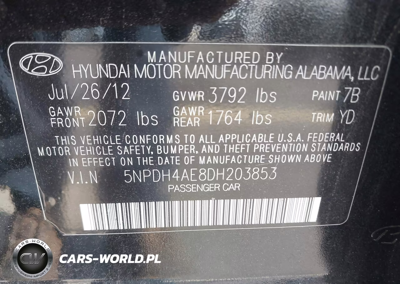 2013 Hyundai Elantra Gls VIN:5NPDH4AE8DH203853 - 9