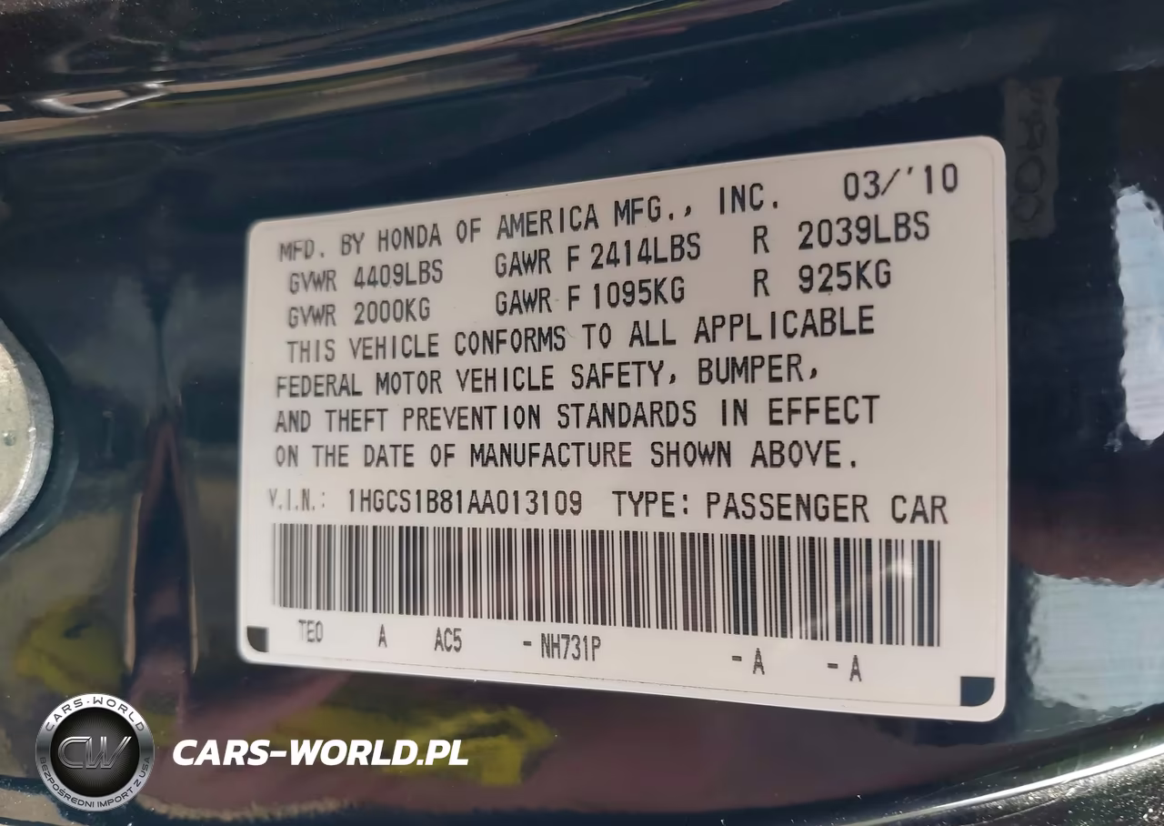 2010 Honda Accord 2.4 Ex-L VIN:1HGCS1B81AA013109 - 9