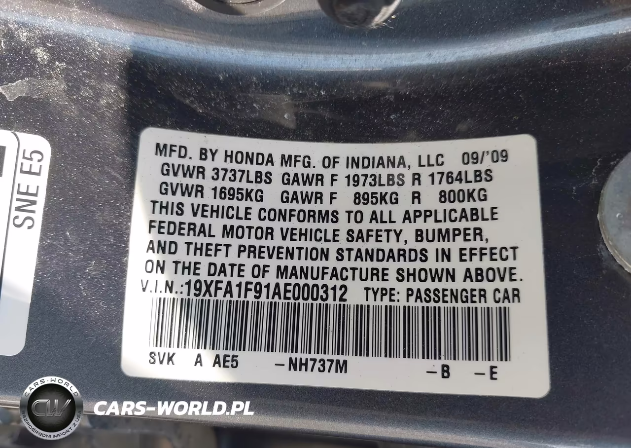 2010 Honda Civic Ex-L VIN:19XFA1F91AE000312 - 9
