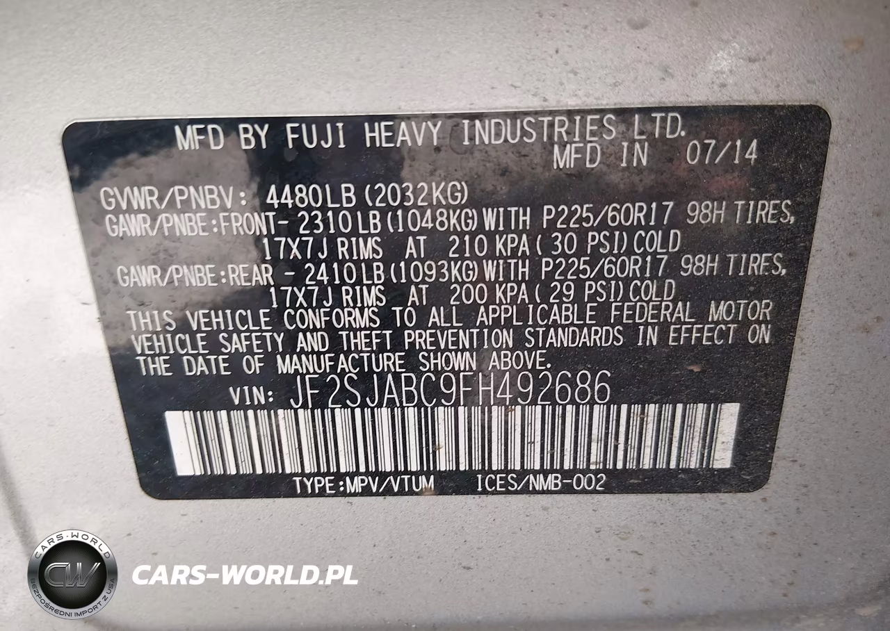 2015 Subaru Forester 2.5I VIN:JF2SJABC9FH492686 - 9