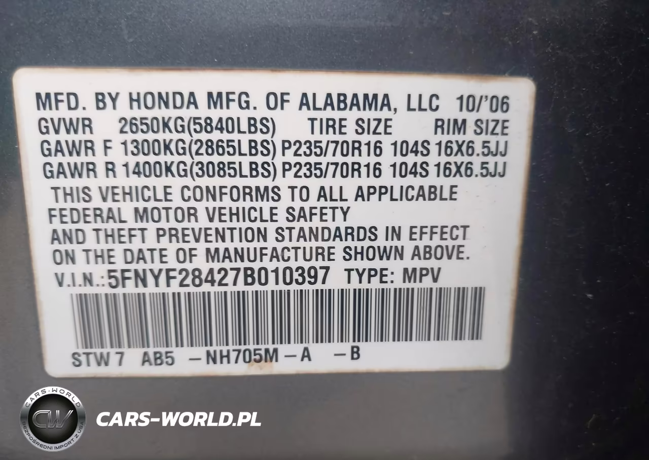 2007 Honda Pilot Ex VIN:5FNYF28427B010397 - 9