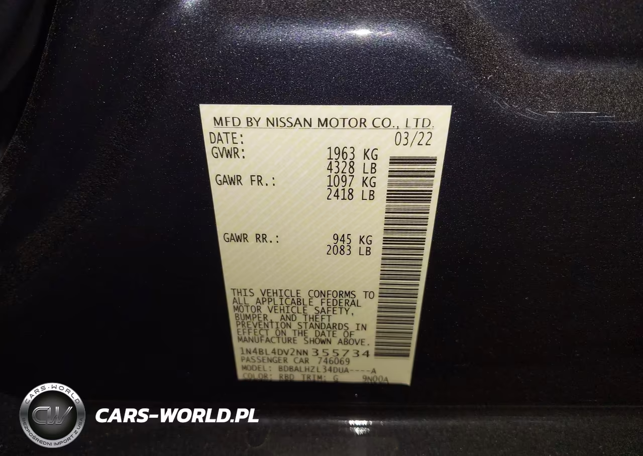 2022 Nissan Altima Sv Fwd VIN:1N4BL4DV2NN355734 - 9