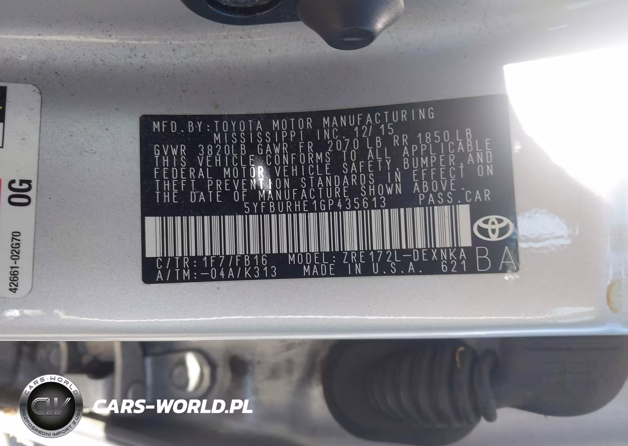 2016 Toyota Corolla Le Plus VIN:5YFBURHE1GP435613 - 9