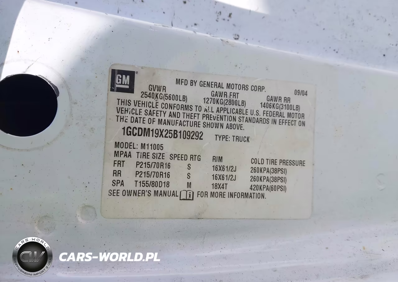 2005 Chevrolet Astro VIN:1GCDM19X25B109292 - 9