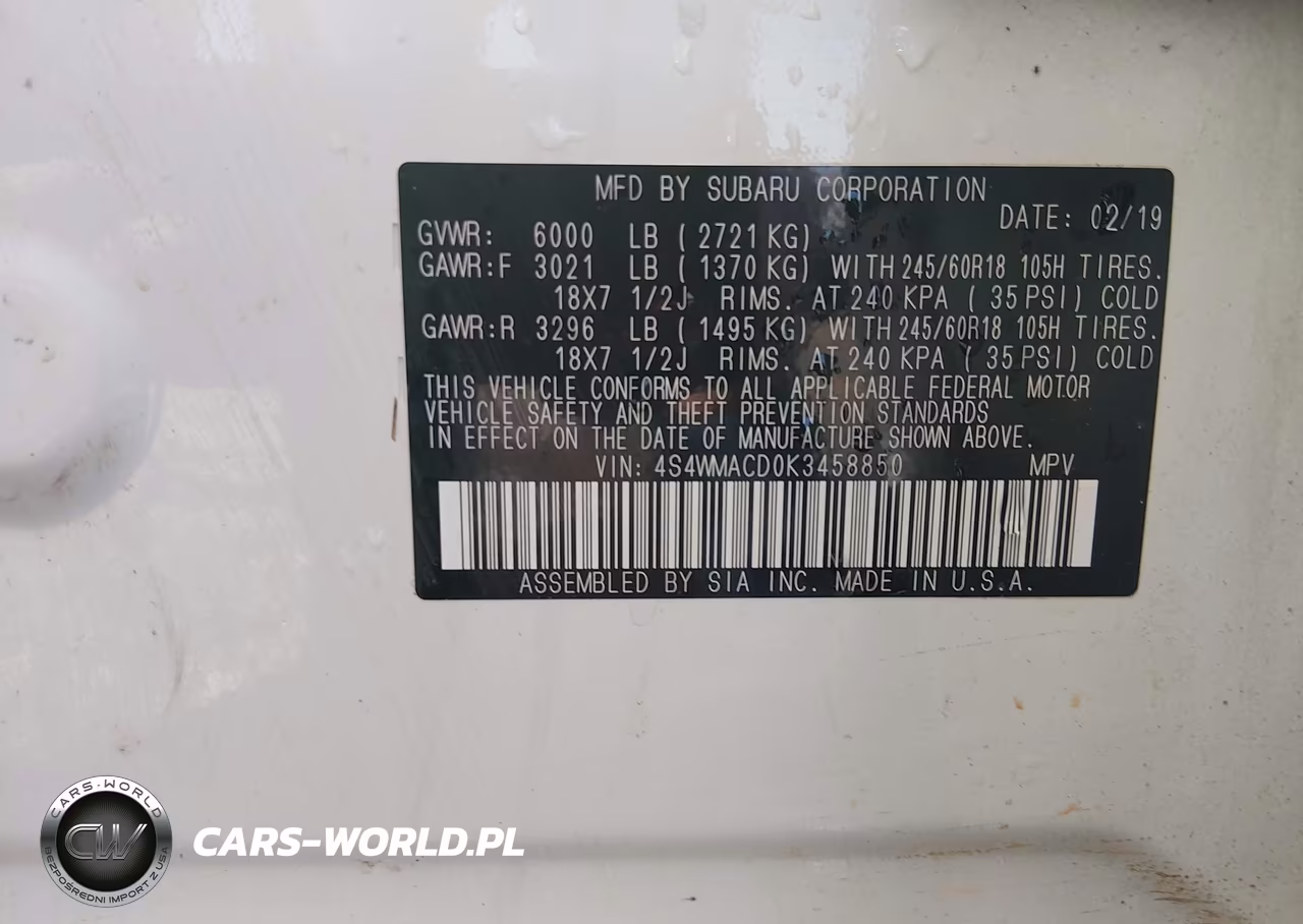 2019 Subaru Ascent Premium VIN:4S4WMACD0K3458850 - 9