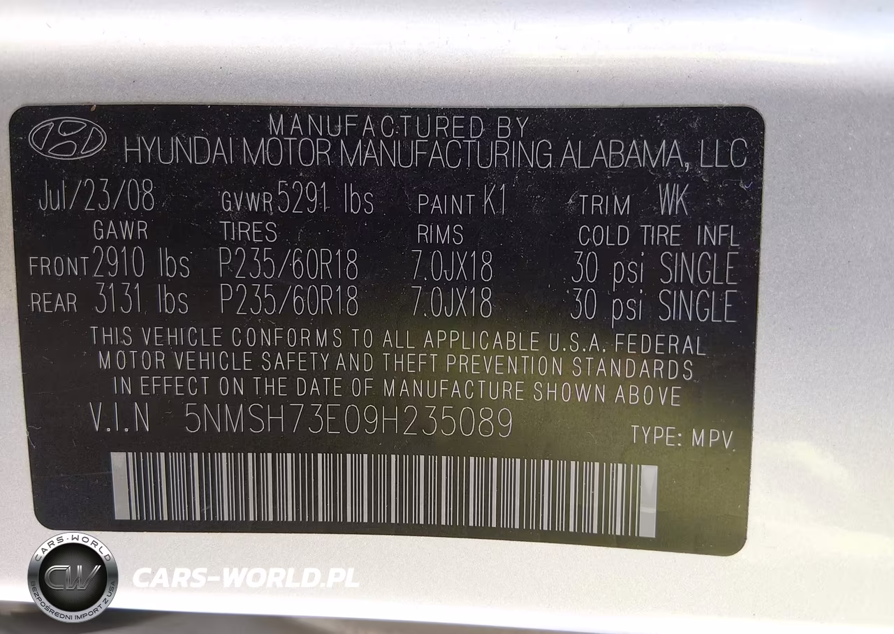 2009 Hyundai Santa Fe Limited VIN:5NMSH73E09H235089 - 9
