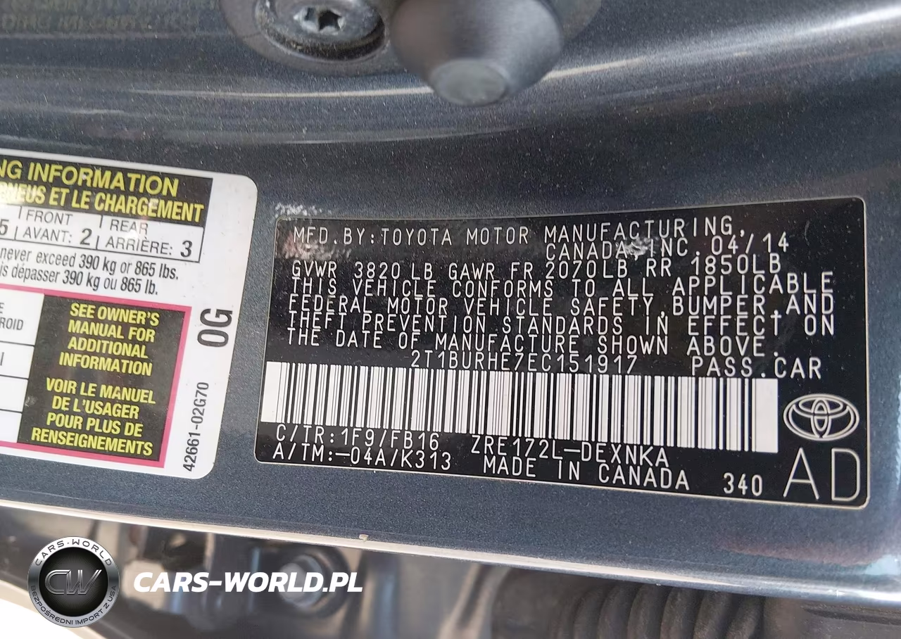 2014 Toyota Corolla Le VIN:2T1BURHE7EC151917 - 9