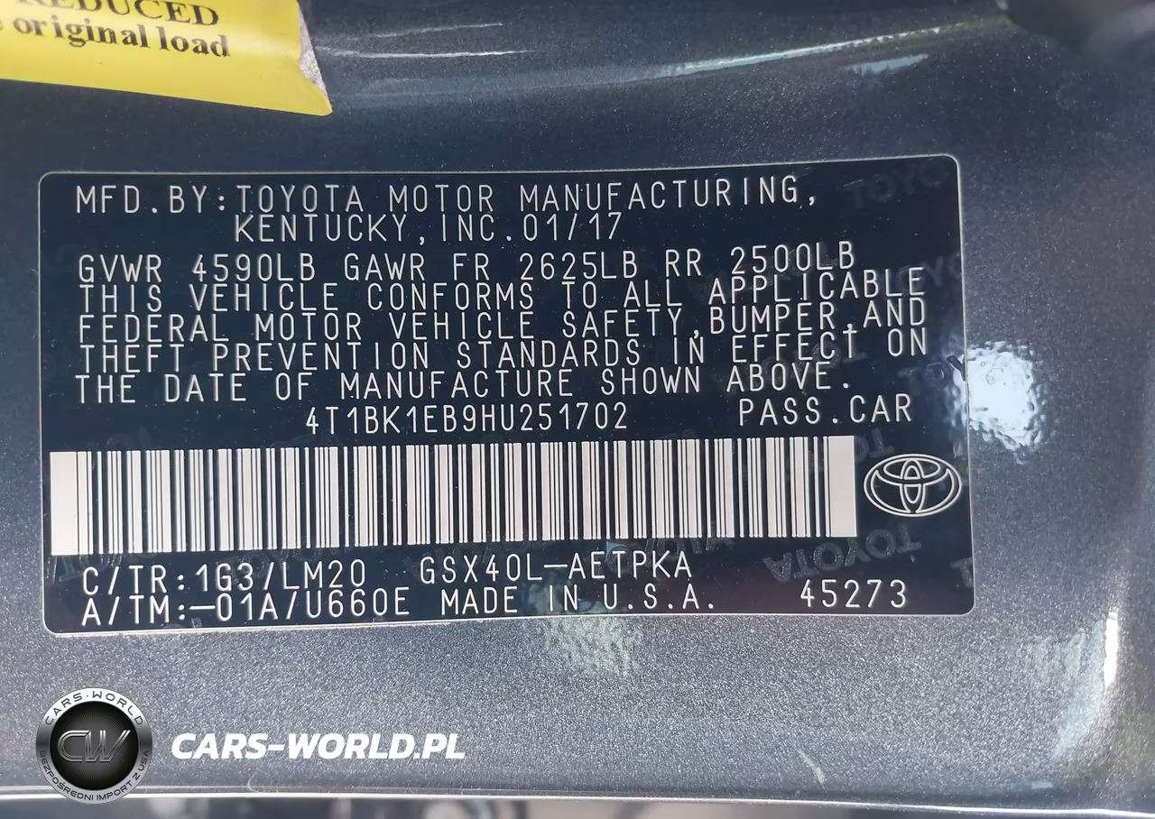 2017 Toyota Avalon Limited VIN:4T1BK1EB9HU251702 - 9