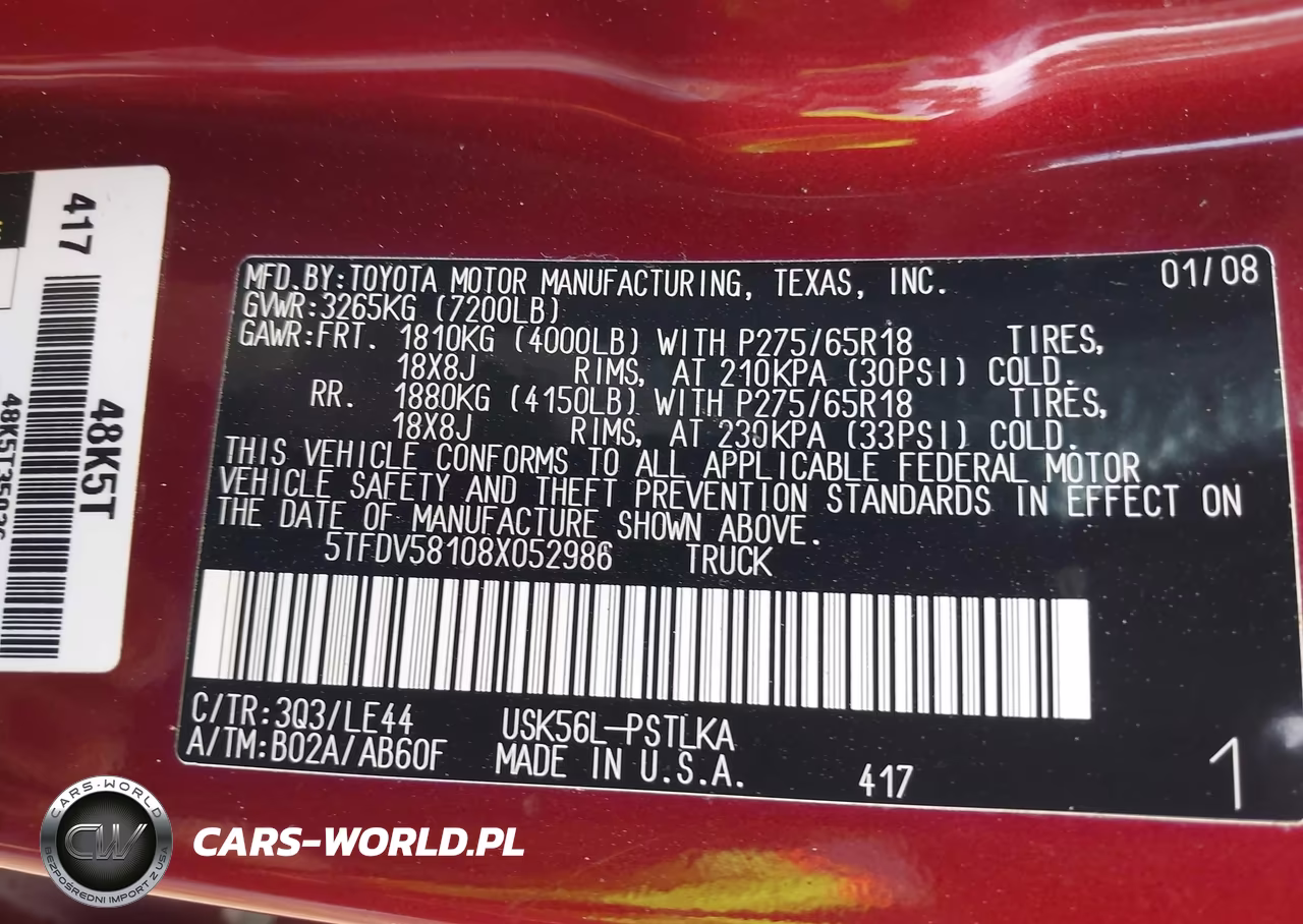 2008 Toyota Tundra Limited 5.7L V8 VIN:5TFDV58108X052986 - 9