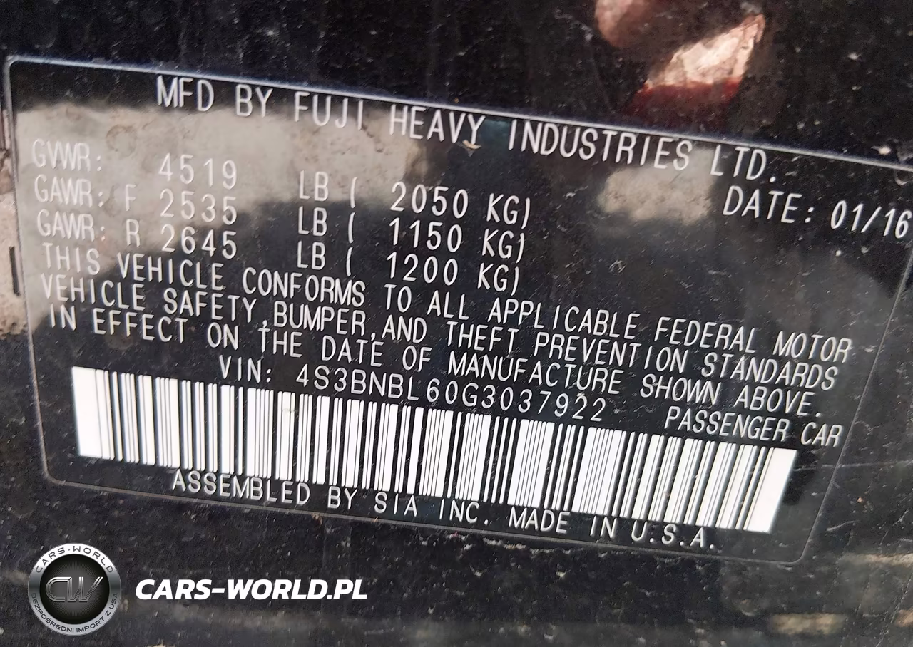 2016 Subaru Legacy 2.5I Limited VIN:4S3BNBL60G3037922 - 9