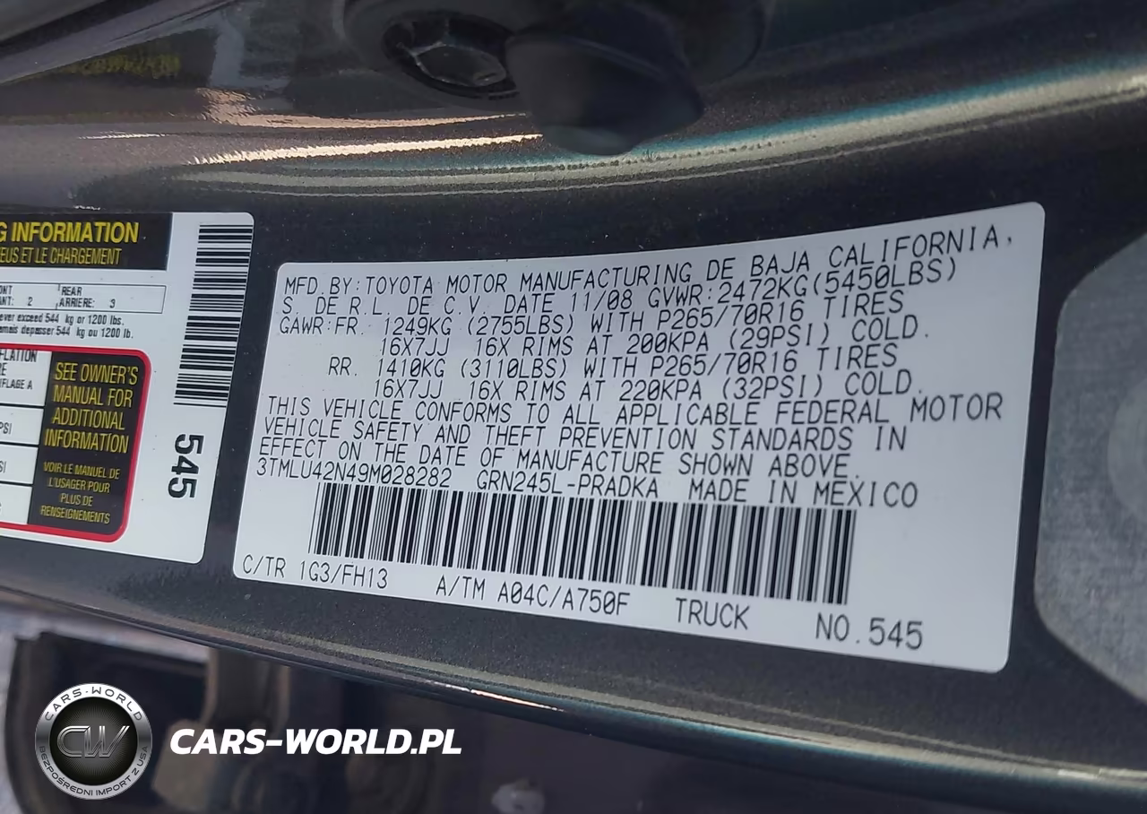 2009 Toyota Tacoma Base V6 VIN:3TMLU42N49M028282 - 9
