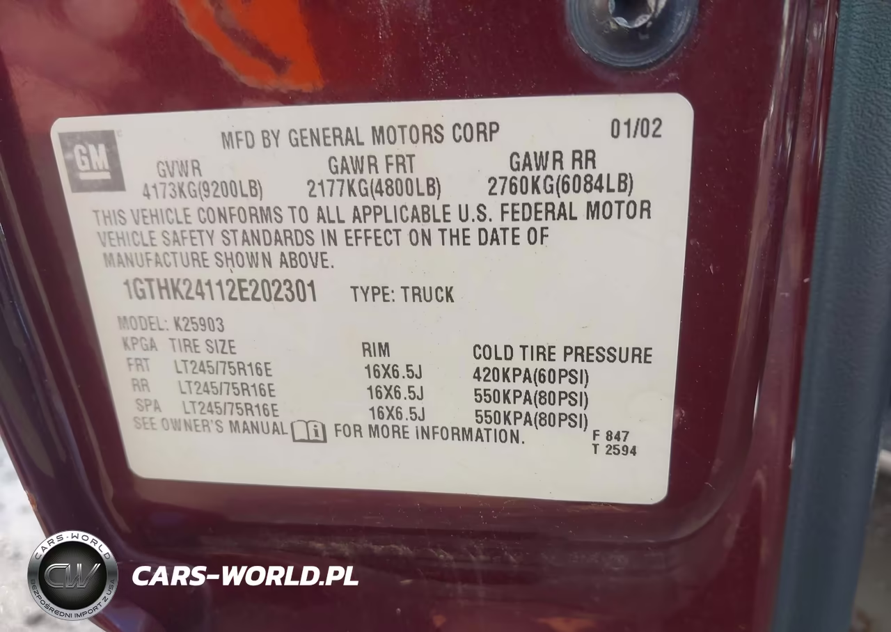 2002 GMC Sierra 2500Hd Sle VIN:1GTHK24112E202301 - 9