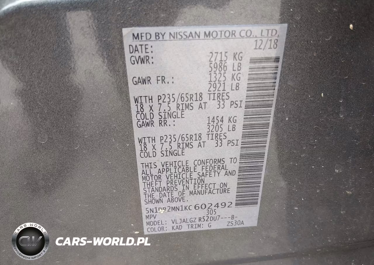 2019 Nissan Pathfinder Sl VIN:5N1DR2MN1KC602492 - 9