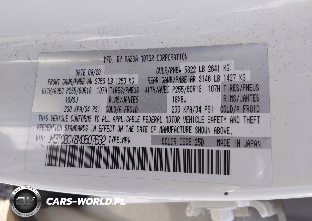 2021 Mazda Cx-9 Touring VIN:JM3TCBCY8M0507632 - 9