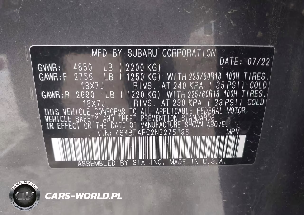 2022 Subaru Outback Touring VIN:4S4BTAPC2N3275196 - 9