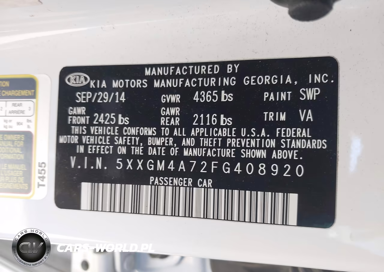 2015 Kia Optima Lx VIN:5XXGM4A72FG408920 - 9