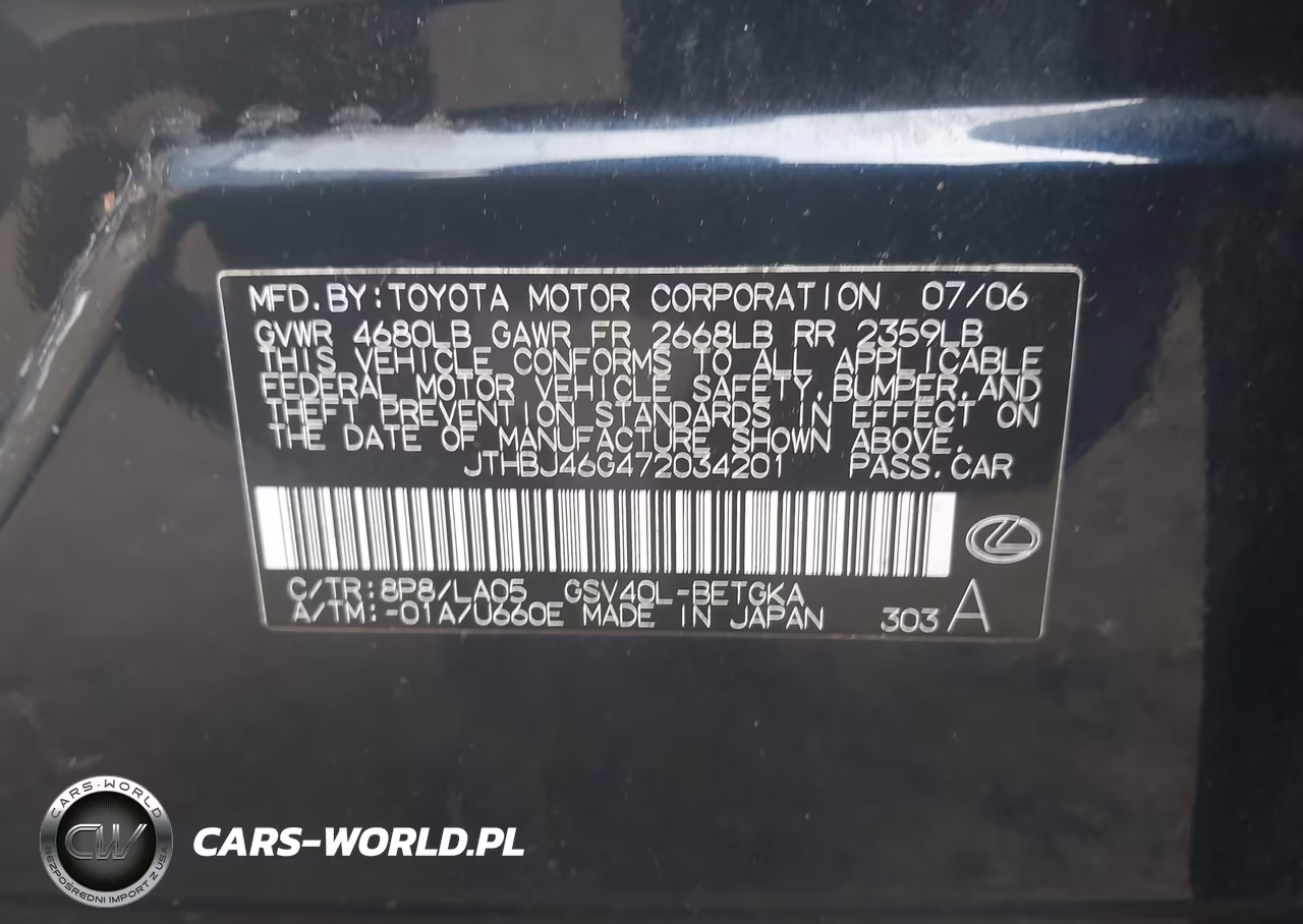 2007 Lexus Es 350 VIN:JTHBJ46G472034201 - 9