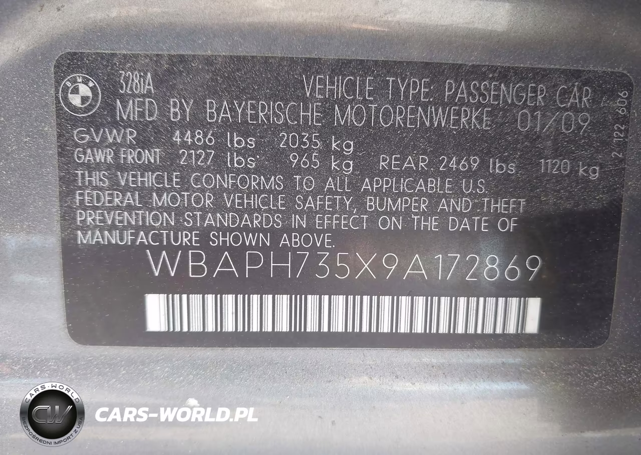 2009 BMW 328I VIN:WBAPH735X9A172869 - 9