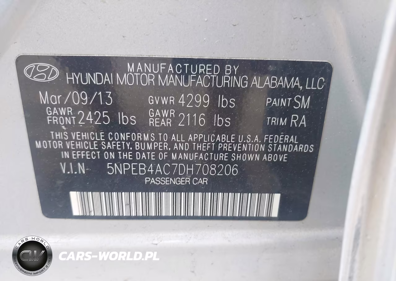 2013 Hyundai Sonata Gls VIN:5NPEB4AC7DH708206 - 9