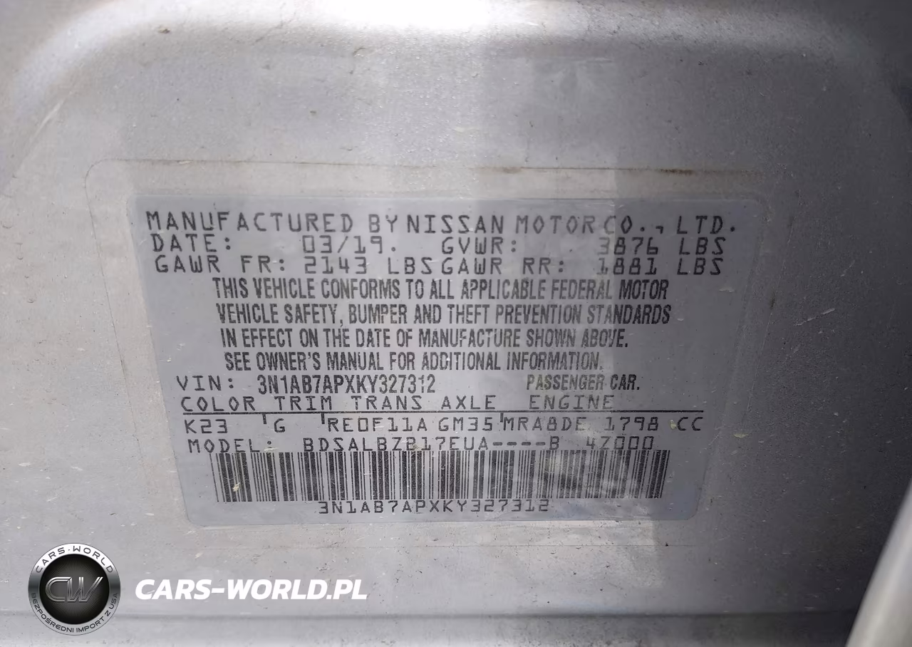 2019 Nissan Sentra S VIN:3N1AB7APXKY327312 - 9