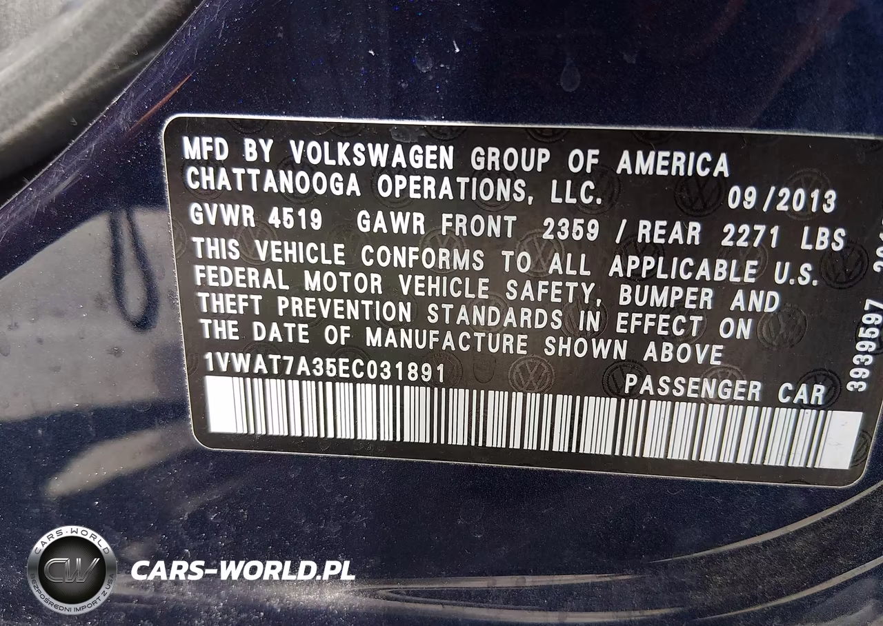 2014 Volkswagen Passat 1.8T Wolfsburg Edition VIN:1VWAT7A35EC031891 - 9