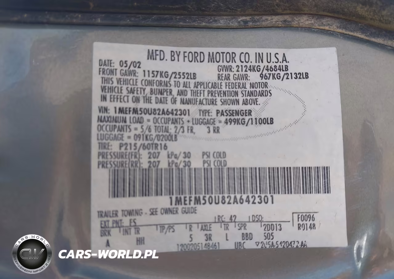 2002 Mercury Sable Gs VIN:1MEFM50U82A642301 - 9