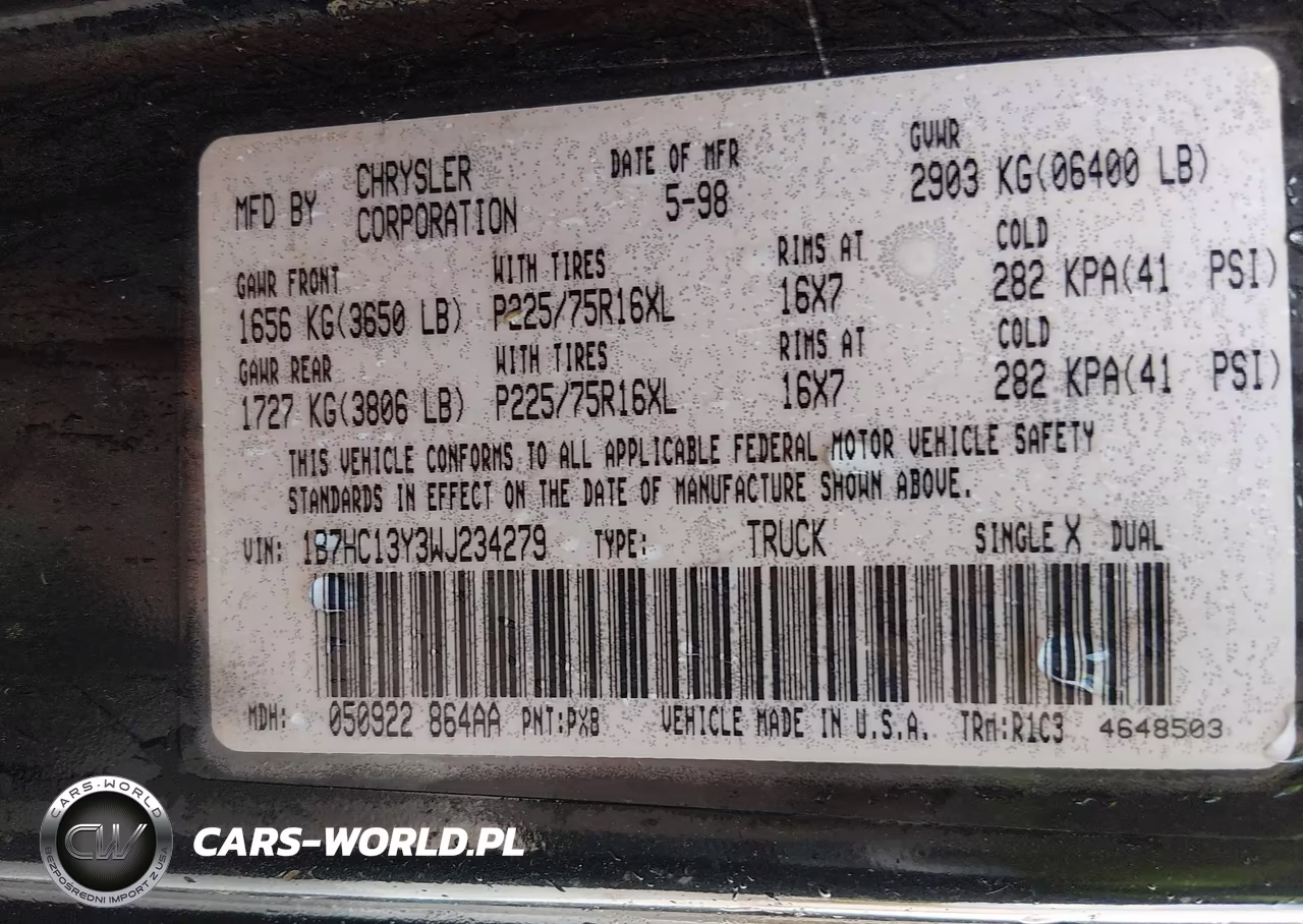 1998 DODGE RAM 1500 ST VIN:1B7HC13Y3WJ234279 - 9