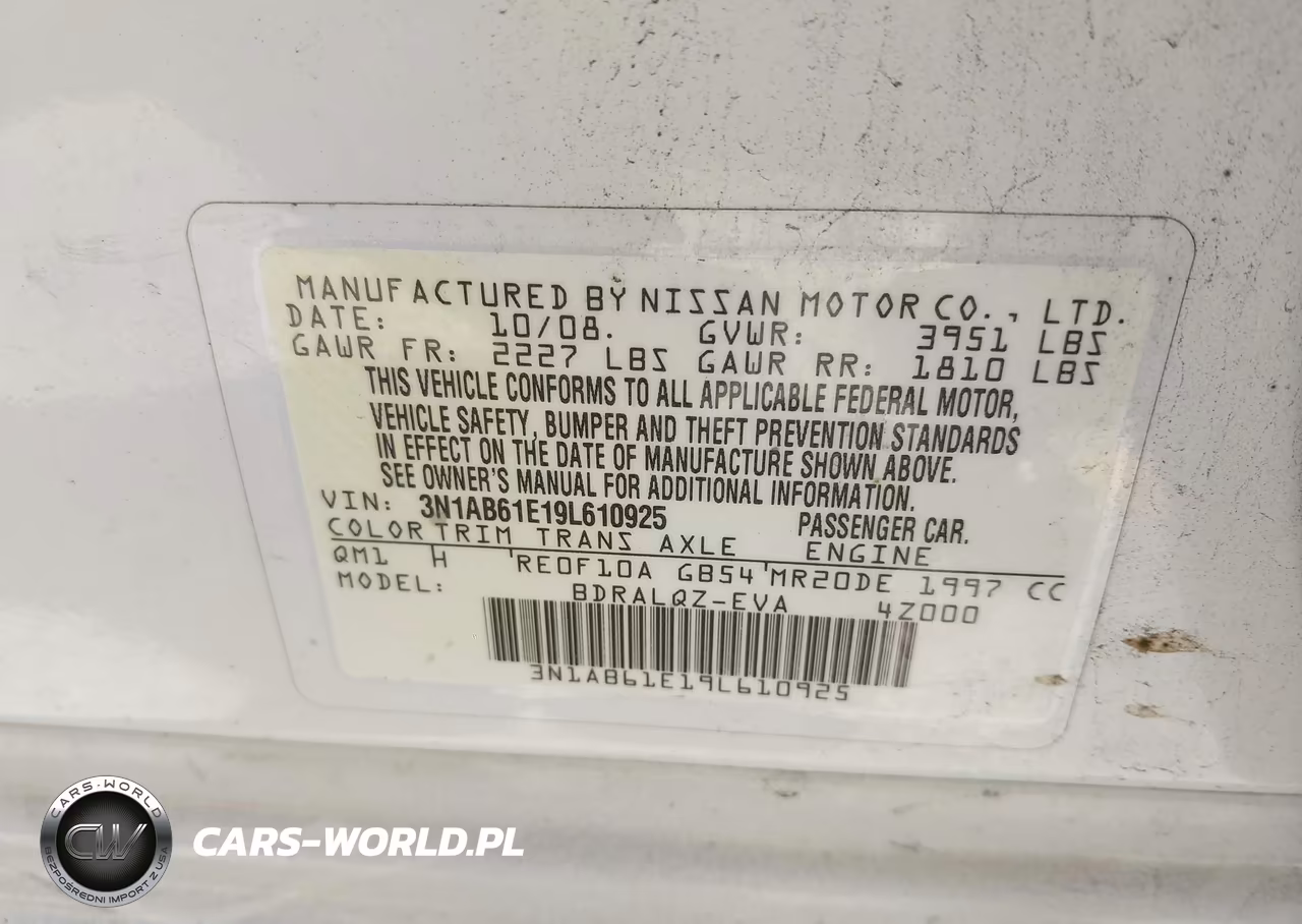 2009 Nissan Sentra 2.0 VIN:3N1AB61E19L610925 - 9