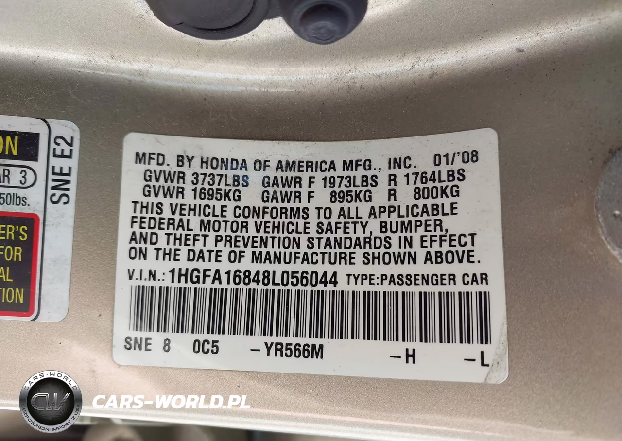 2008 Honda Civic Ex VIN:1HGFA16848L056044 - 9