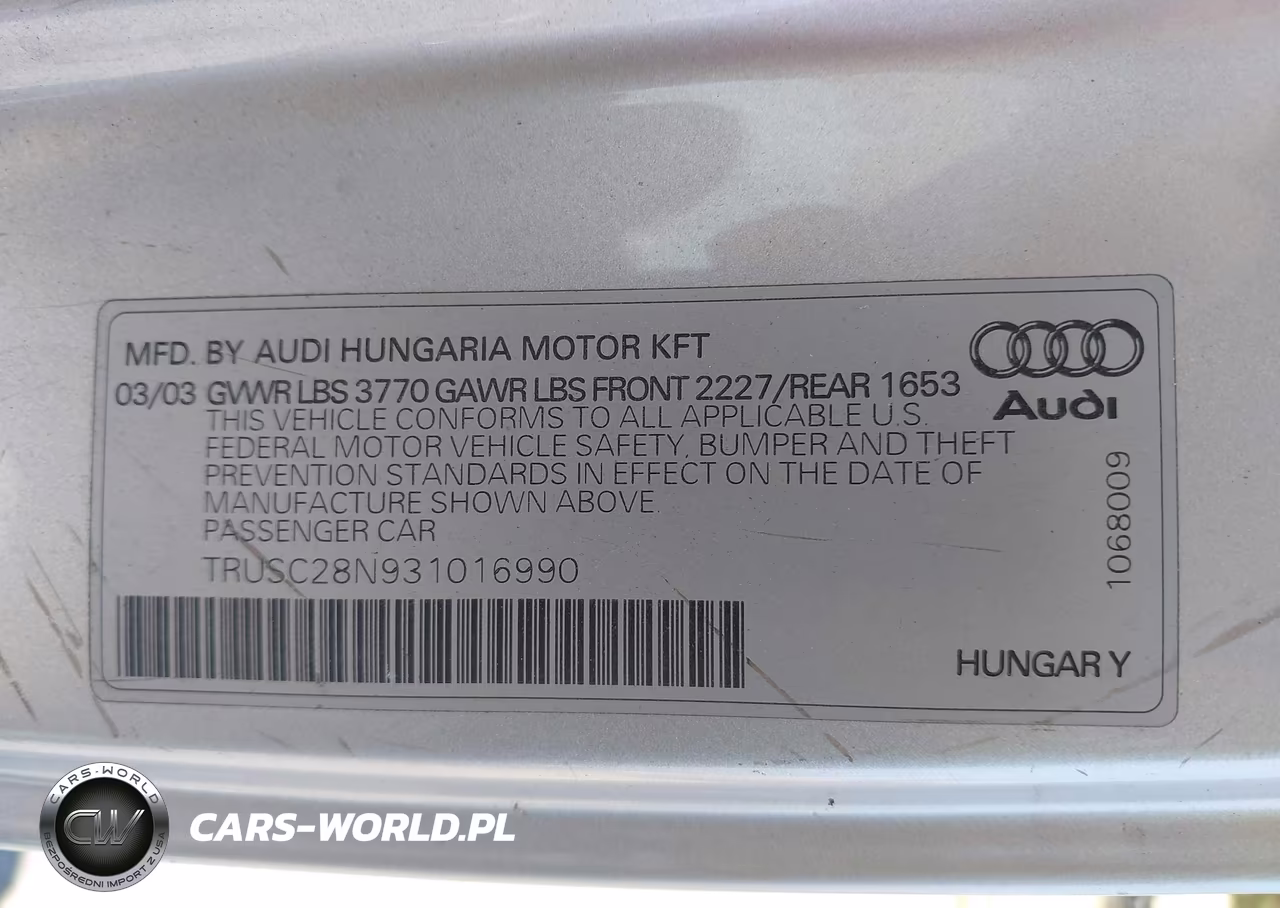 2003 Audi Tt 1.8L VIN:TRUSC28N931016990 - 9
