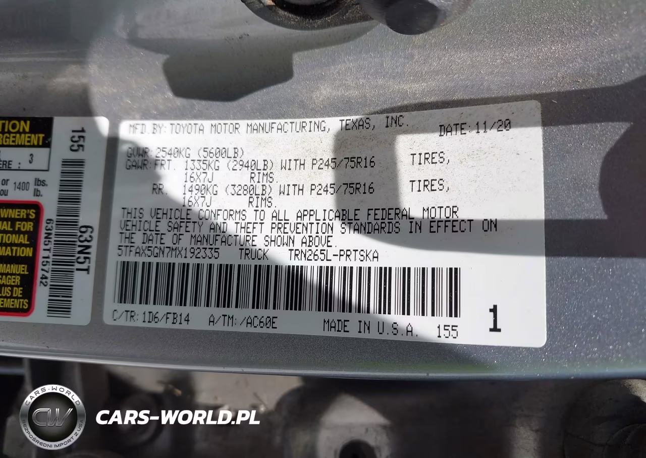 2021 Toyota Tacoma Sr VIN:5TFAX5GN7MX192335 - 9