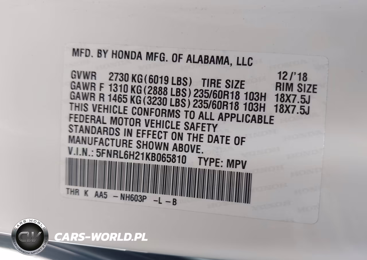 2019 Honda Odyssey Lx VIN:5FNRL6H21KB065810 - 9