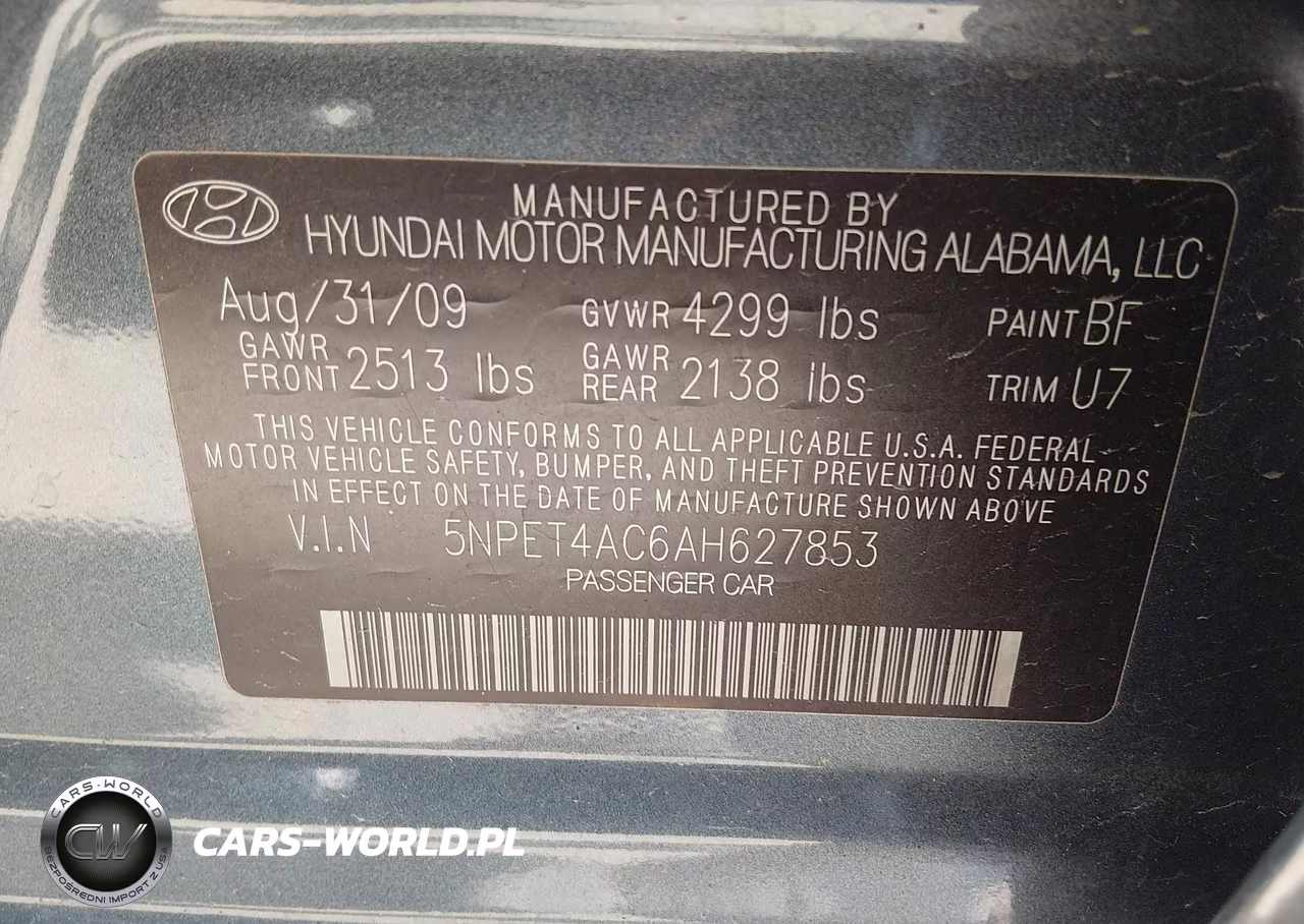 2010 Hyundai Sonata Gls VIN:5NPET4AC6AH627853 - 9