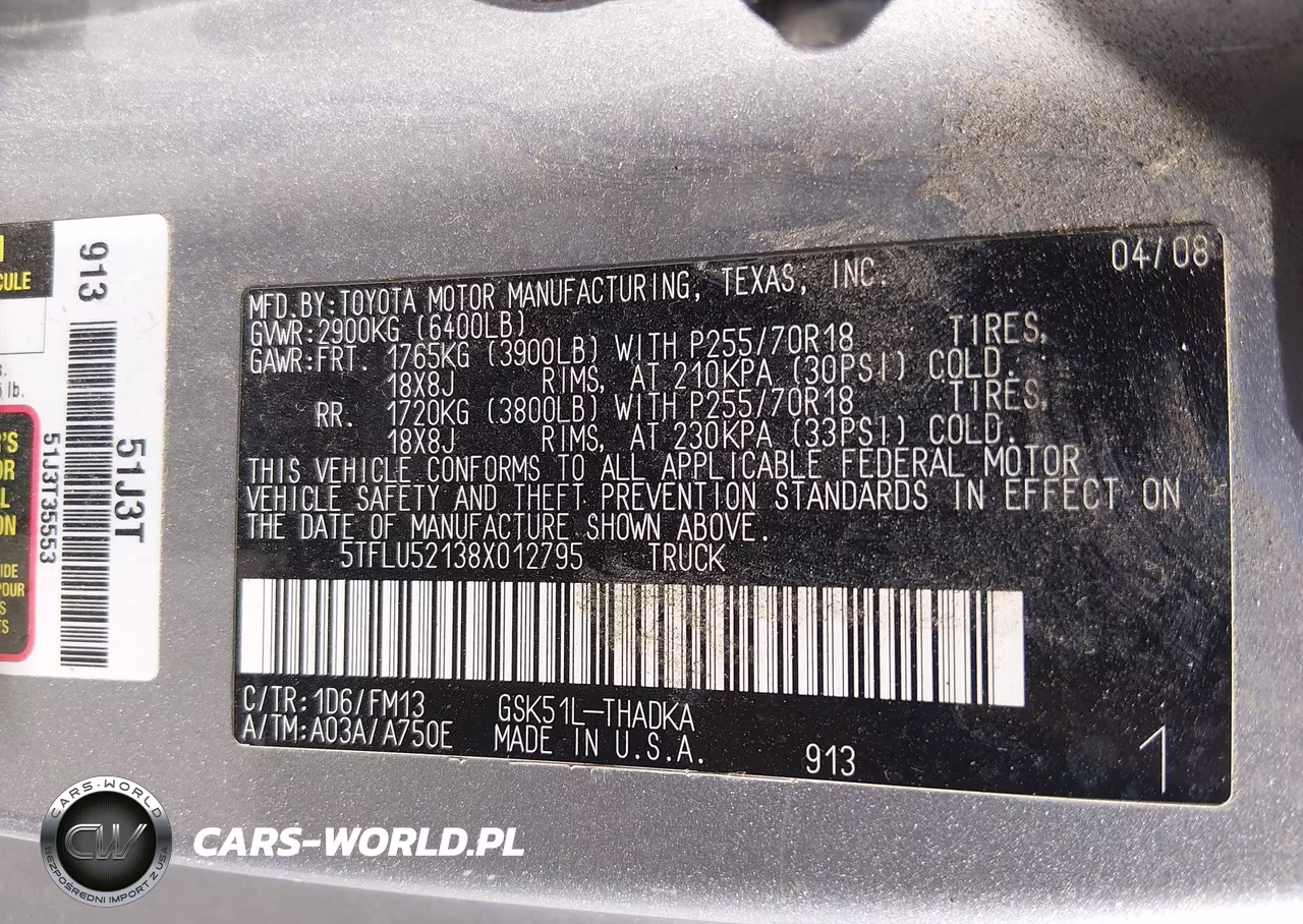 2008 Toyota Tundra Base V6 VIN:5TFLU52138X012795 - 9