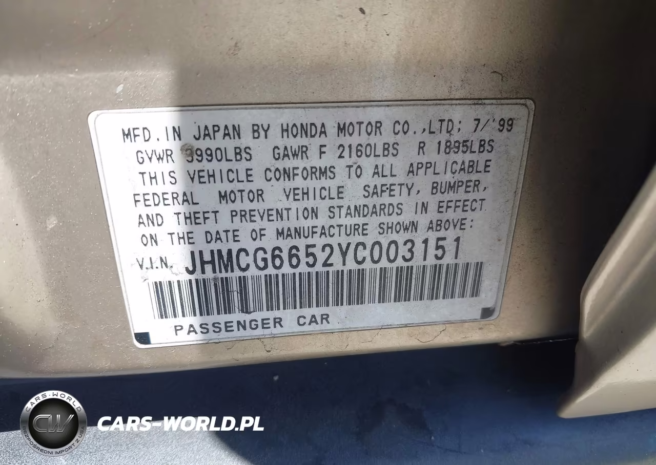 2000 Honda Accord 2.3 Lx VIN:JHMCG6652YC003151 - 9