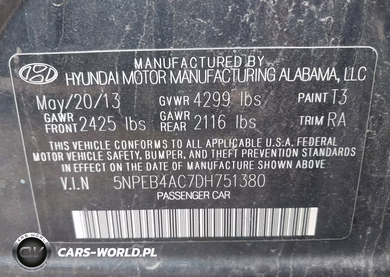 2013 Hyundai Sonata Gls VIN:5NPEB4AC7DH751380 - 9