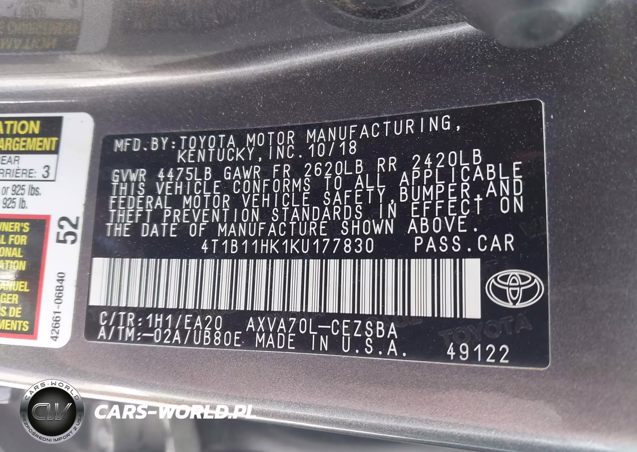 2019 Toyota Camry Se VIN:4T1B11HK1KU177830 - 9