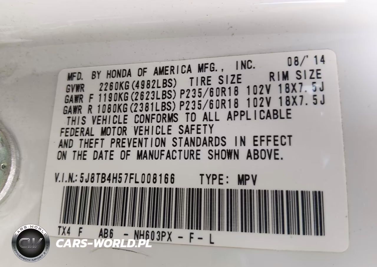2015 Acura Rdx VIN:5J8TB4H57FL008166 - 9