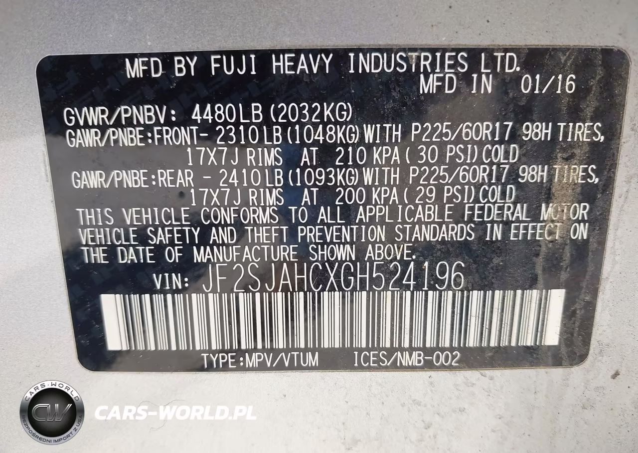 2016 Subaru Forester 2.5I Limited VIN:JF2SJAHCXGH524196 - 9