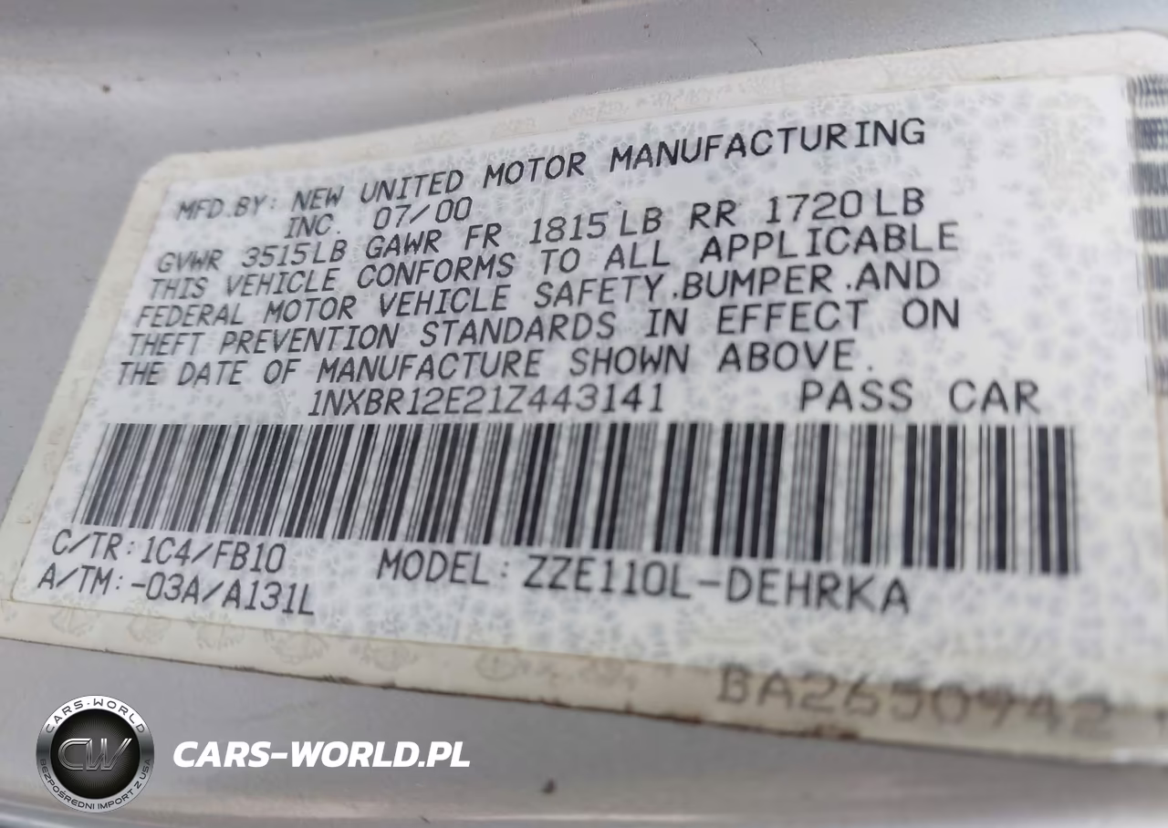 2001 Toyota Corolla Ce VIN:1NXBR12E21Z443141 - 9