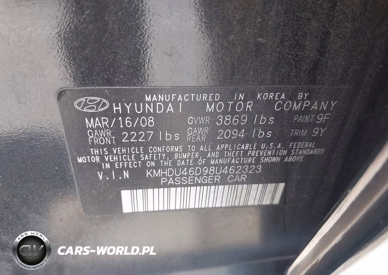 2008 Hyundai Elantra Gls-Se VIN:KMHDU46D98U462323 - 9