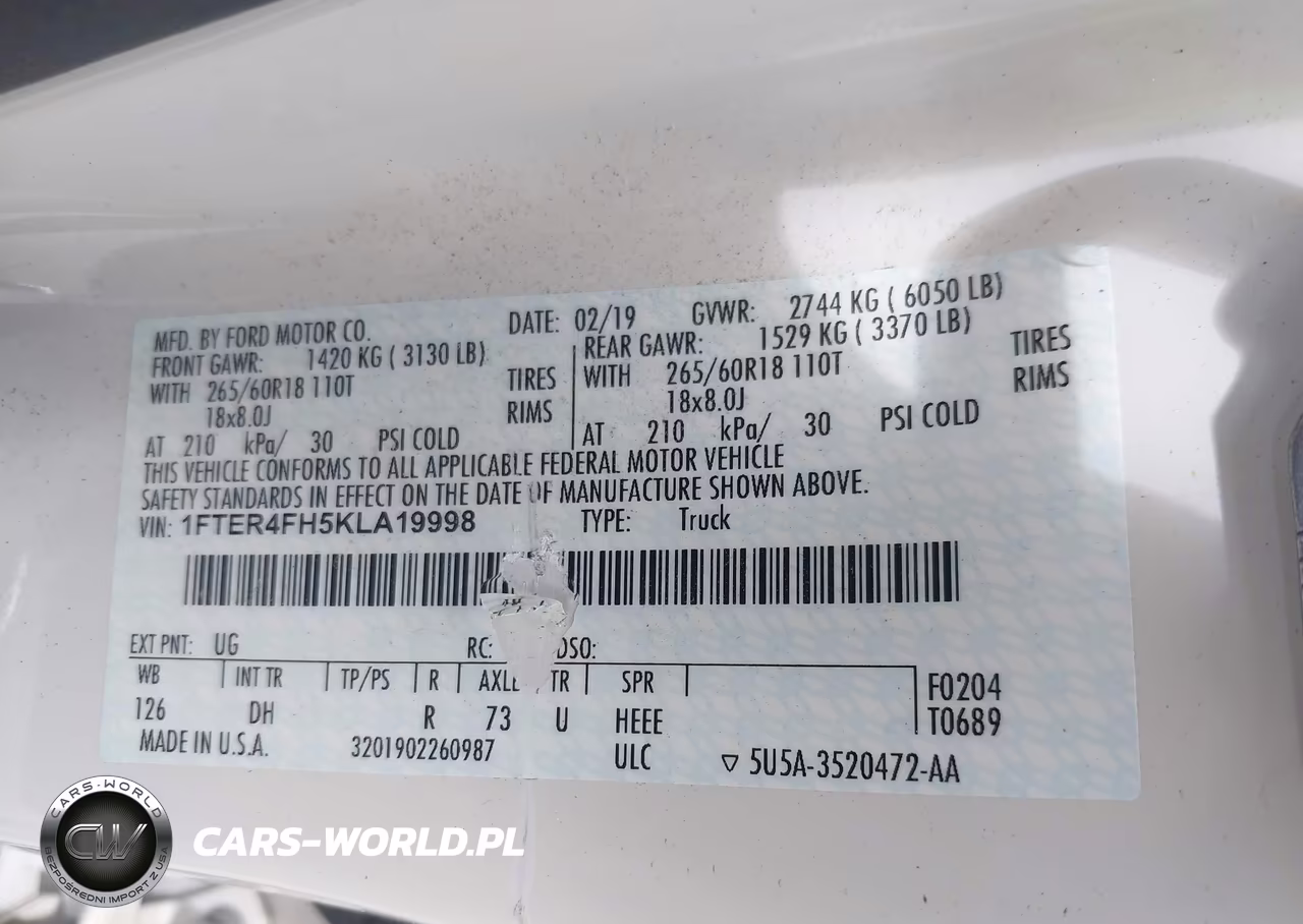 2019 Ford Ranger Lariat VIN:1FTER4FH5KLA19998 - 9