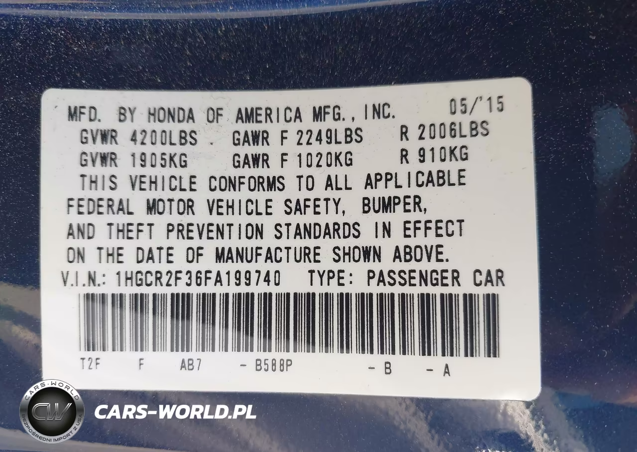 2015 Honda Accord Lx VIN:1HGCR2F36FA199740 - 9