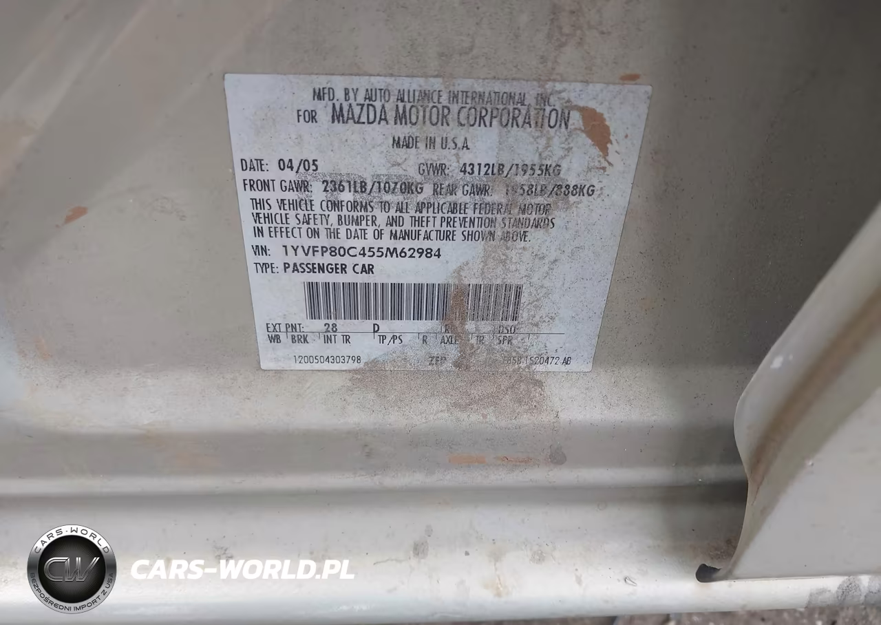 2005 Mazda Mazda6 I Base VIN:1YVFP80C455M62984 - 9