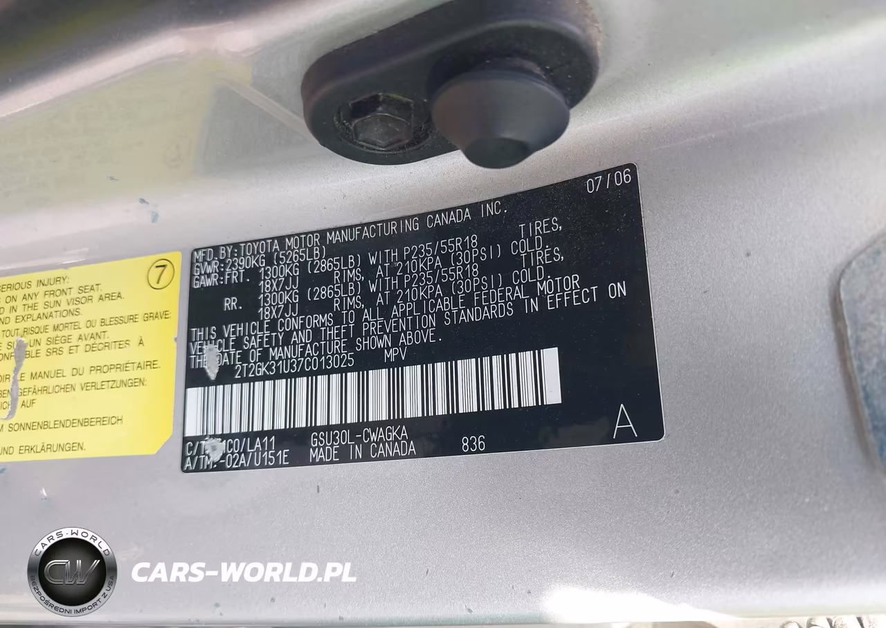 2007 Lexus Rx 350 VIN:2T2GK31U37C013025 - 9